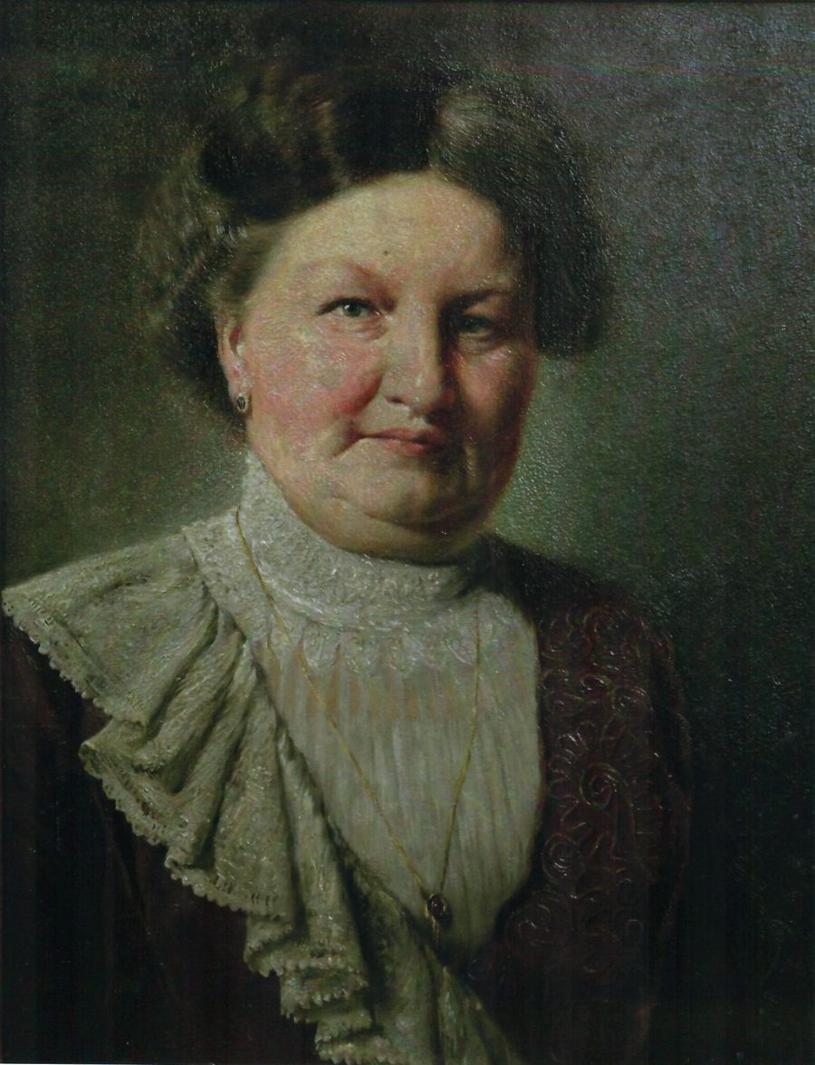 Gemälde von Sofie Kustermann, 1863 bis 1929, mit hochgestecktem Haar und Rüschenkragen